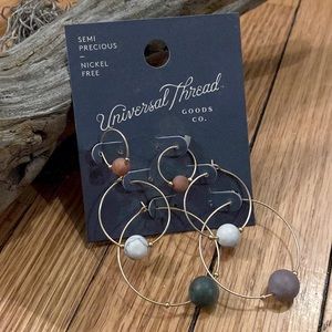 Universal Thread Semi Precious Stone and Bead Hoop Earring Trio Set